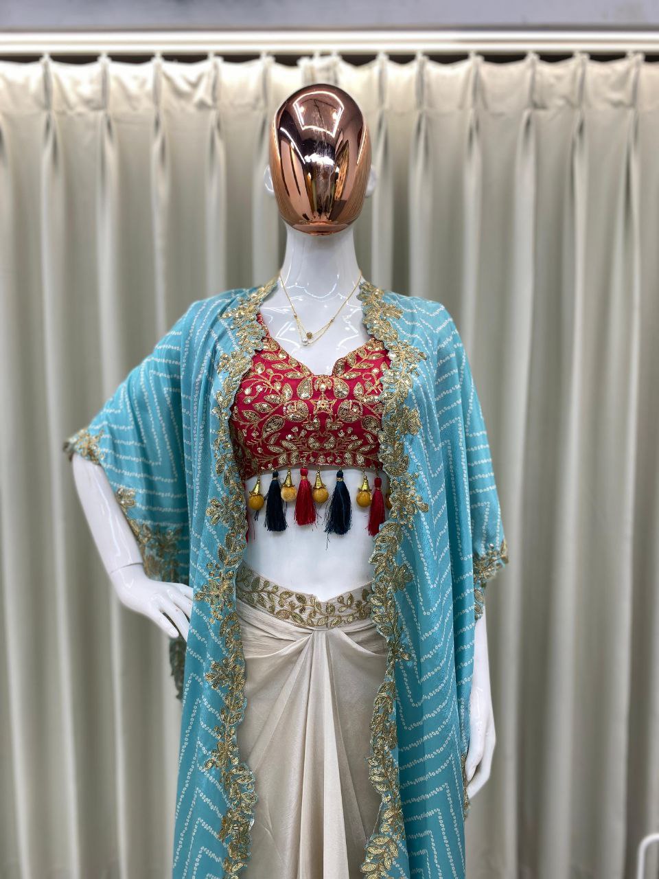 Party Wear Trendy Three-Piece Western Wedding Outfit with Sequence Embroidery and Shrug