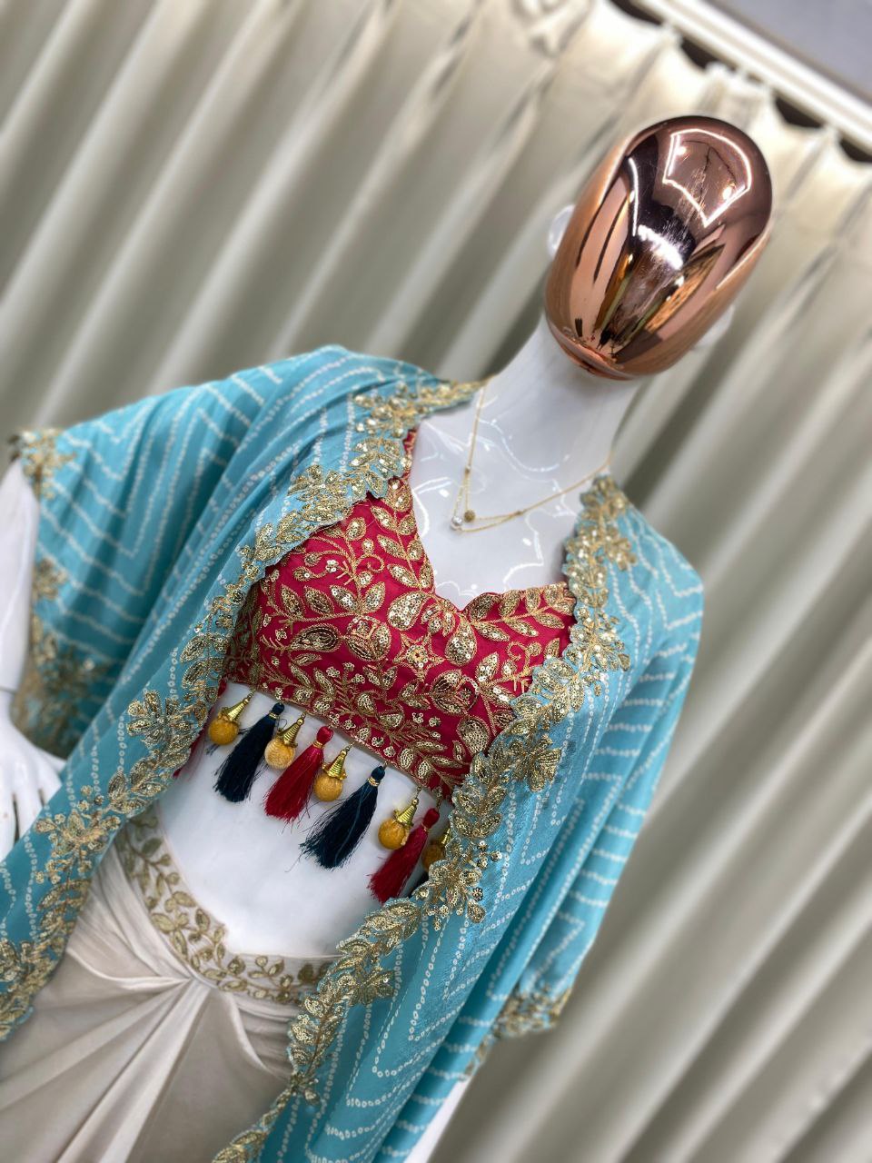 Party Wear Trendy Three-Piece Western Wedding Outfit with Sequence Embroidery and Shrug