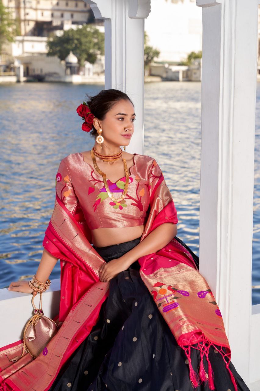 Timeless Paithani Jacquard Silk Partywear Lehenga Choli Set with Dupatta and Batwa
