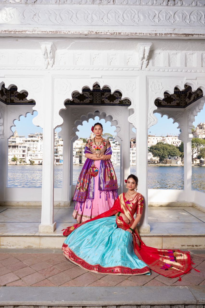 Timeless Paithani Jacquard Silk Partywear Lehenga Choli Set with Dupatta and Batwa