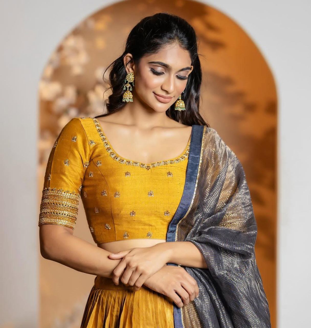 Party Wear Kalamkari Printed Tissue Jari Lehenga Choli Set with Embroidered Dupatta