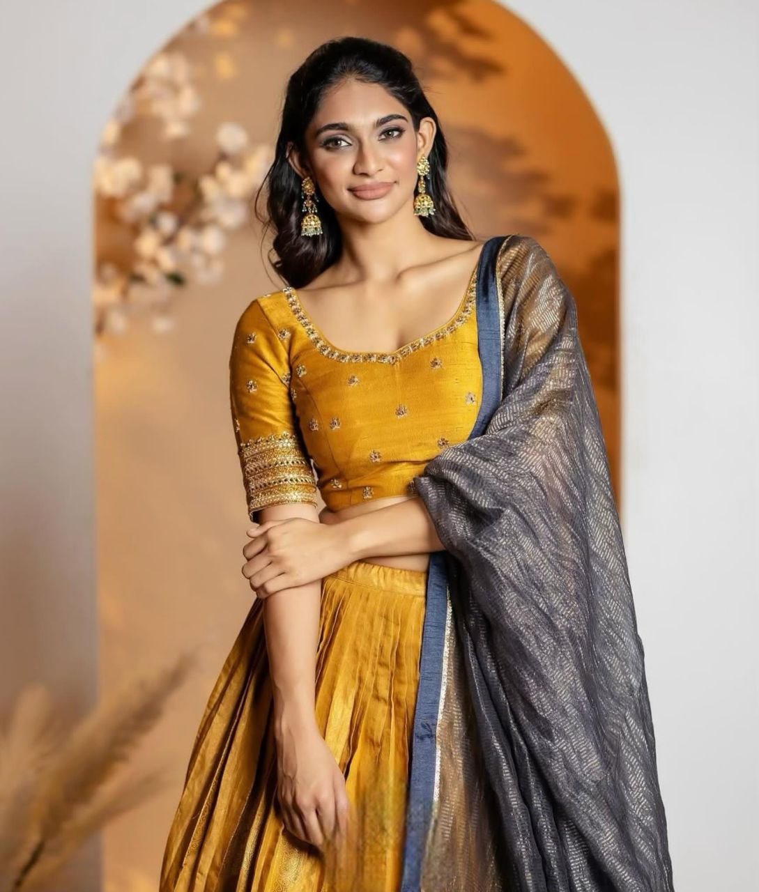 Party Wear Kalamkari Printed Tissue Jari Lehenga Choli Set with Embroidered Dupatta