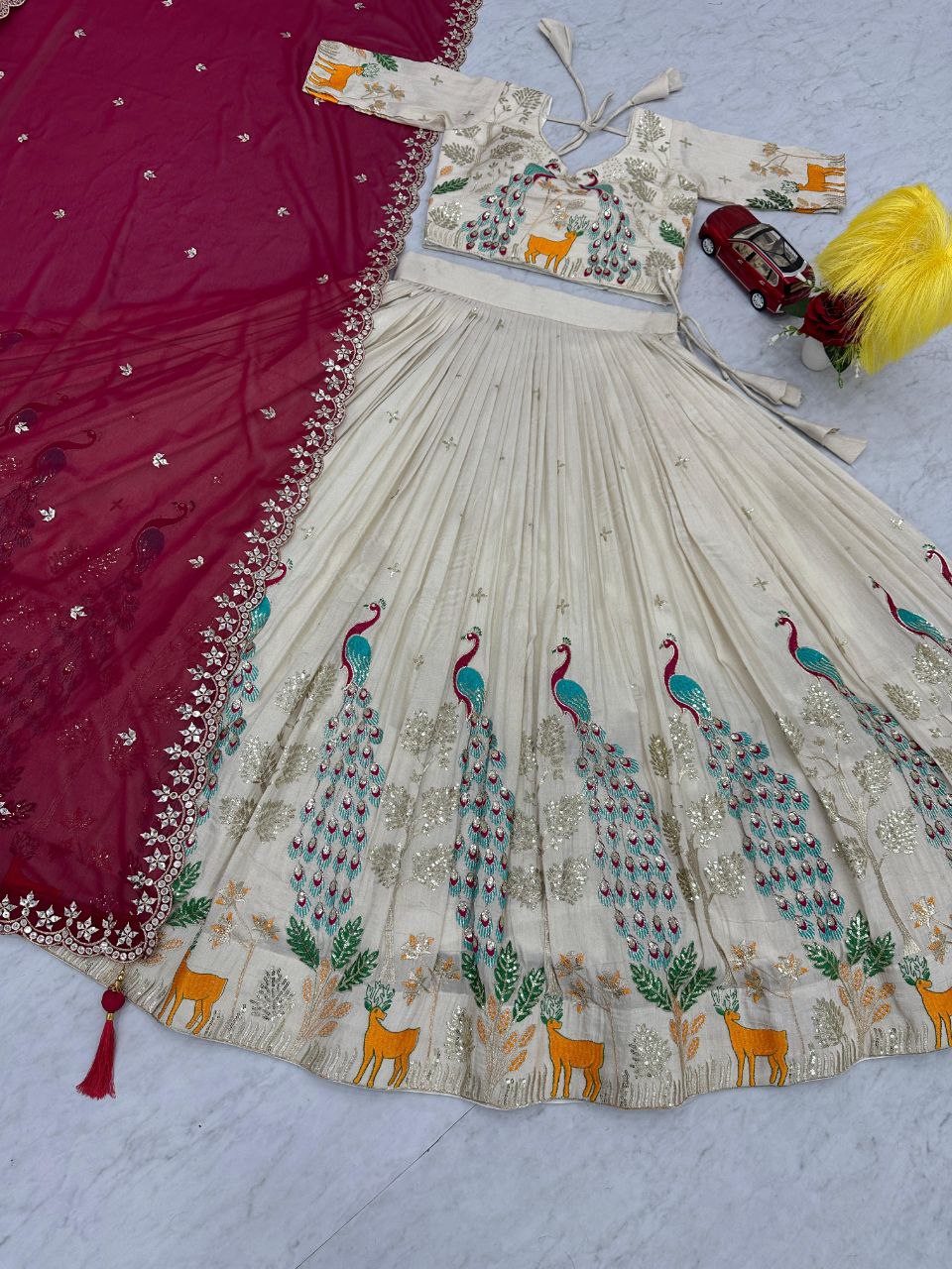 Wedding Wear Tissue Silk Lehenga Choli with Heavy Embroidery & Dupatta