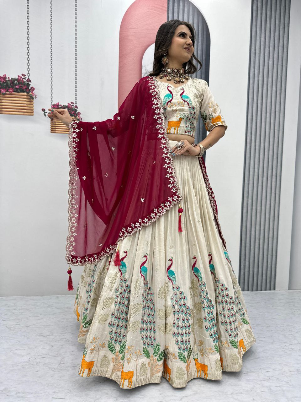 Wedding Wear Tissue Silk Lehenga Choli with Heavy Embroidery & Dupatta