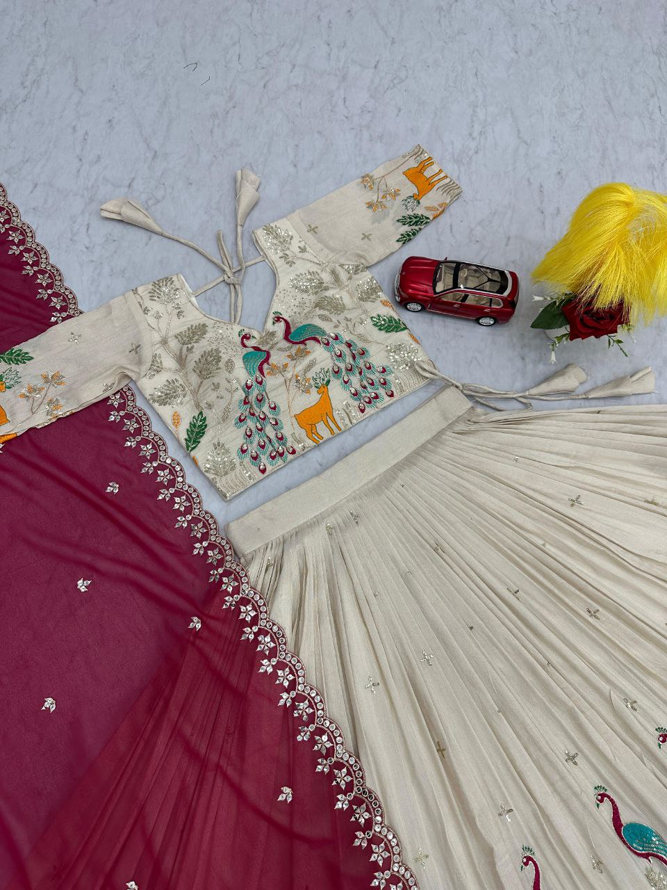 Wedding Wear Tissue Silk Lehenga Choli with Heavy Embroidery & Dupatta