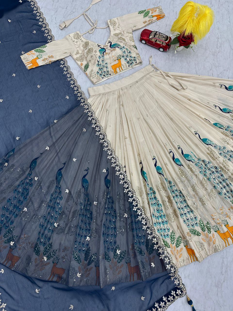 Wedding Wear Tissue Silk Lehenga Choli with Heavy Embroidery & Dupatta