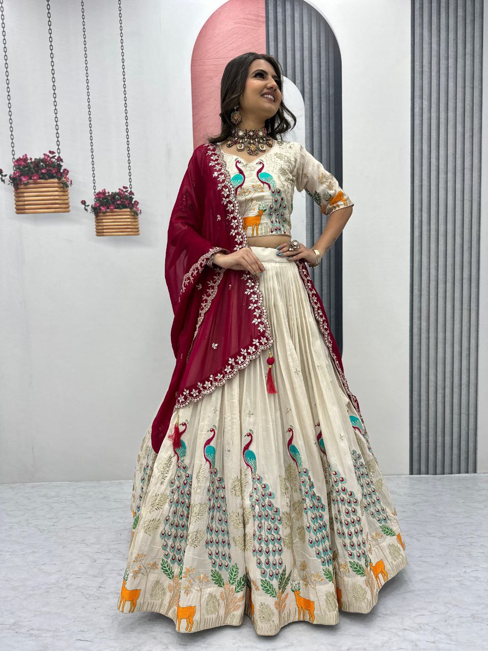 Wedding Wear Tissue Silk Lehenga Choli with Heavy Embroidery & Dupatta