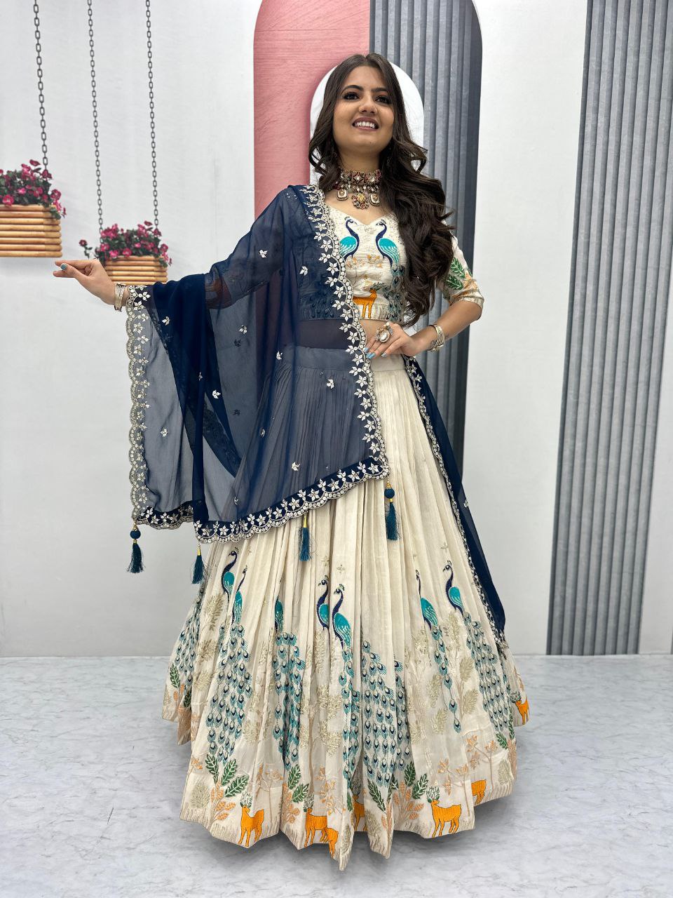 Wedding Wear Tissue Silk Lehenga Choli with Heavy Embroidery & Dupatta
