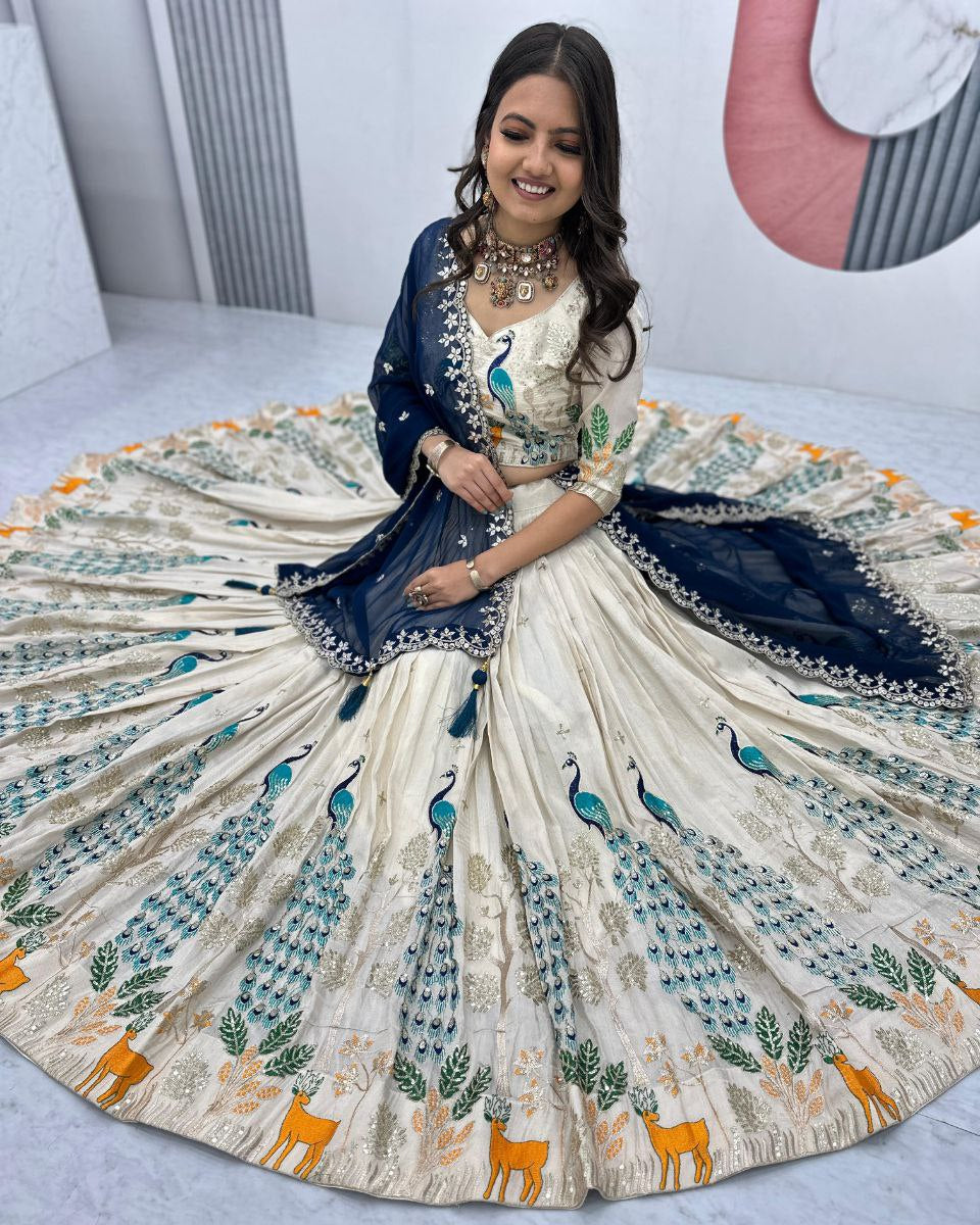Wedding Wear Tissue Silk Lehenga Choli with Heavy Embroidery & Dupatta