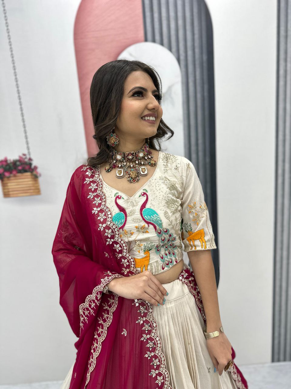 Wedding Wear Tissue Silk Lehenga Choli with Heavy Embroidery & Dupatta