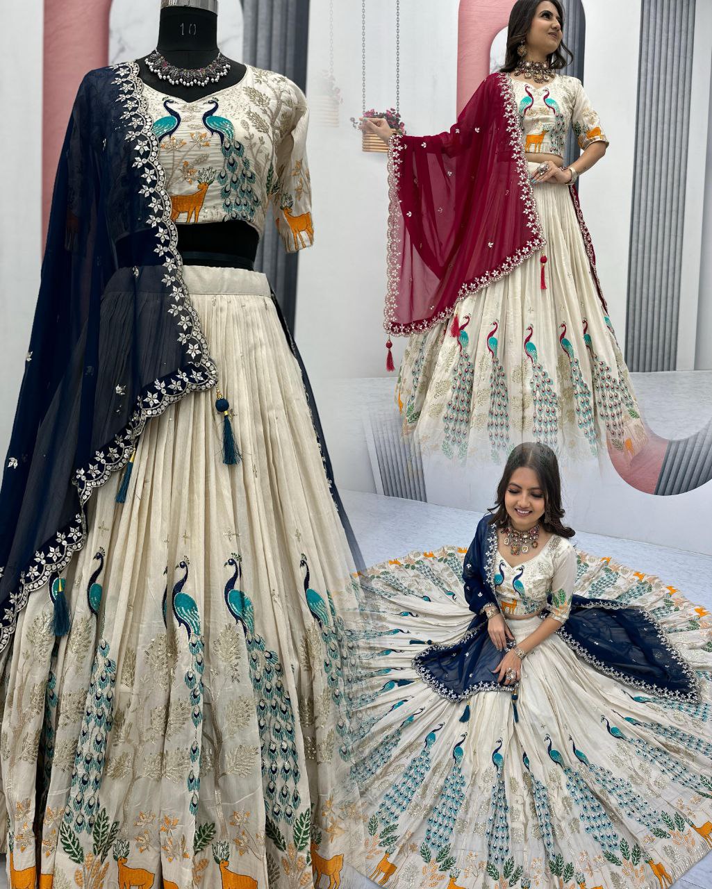 Wedding Wear Tissue Silk Lehenga Choli with Heavy Embroidery & Dupatta