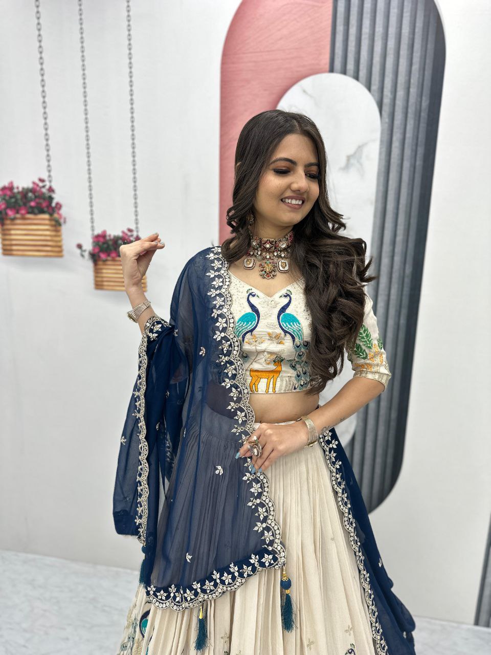 Wedding Wear Tissue Silk Lehenga Choli with Heavy Embroidery & Dupatta