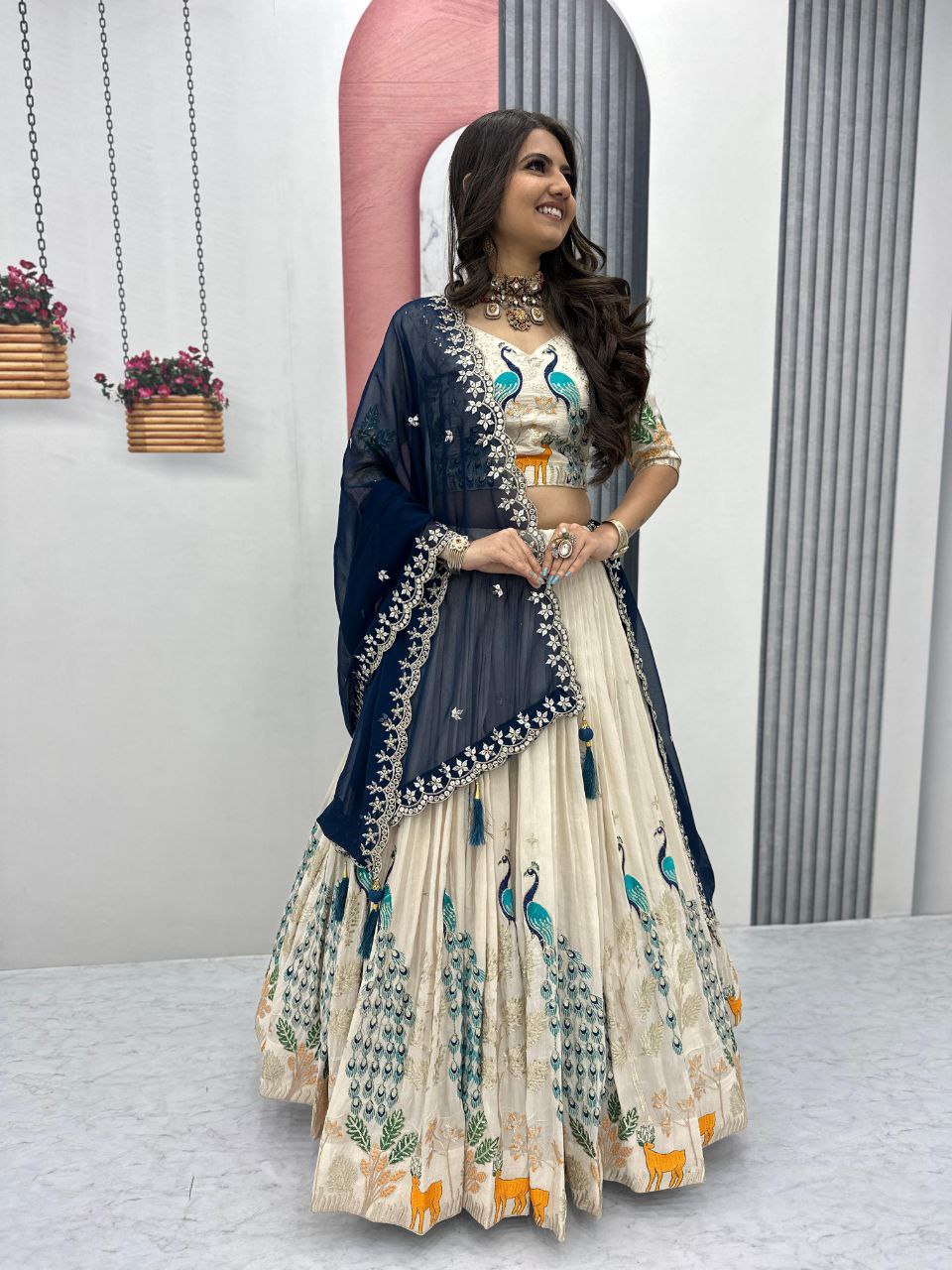 Wedding Wear Tissue Silk Lehenga Choli with Heavy Embroidery & Dupatta