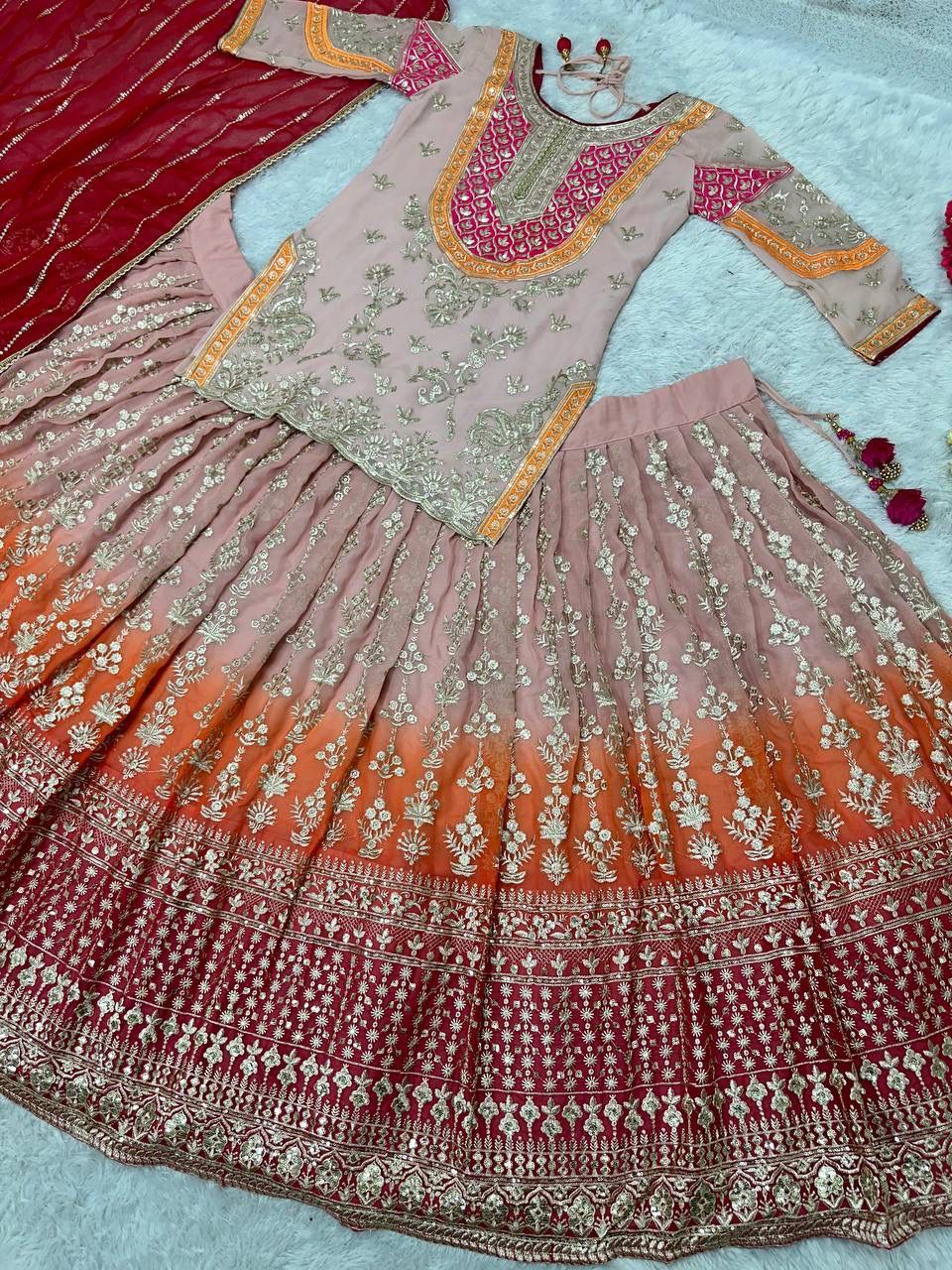 Designer Embroidered Sequins Lehenga Set – Faux Georgette with Dupatta