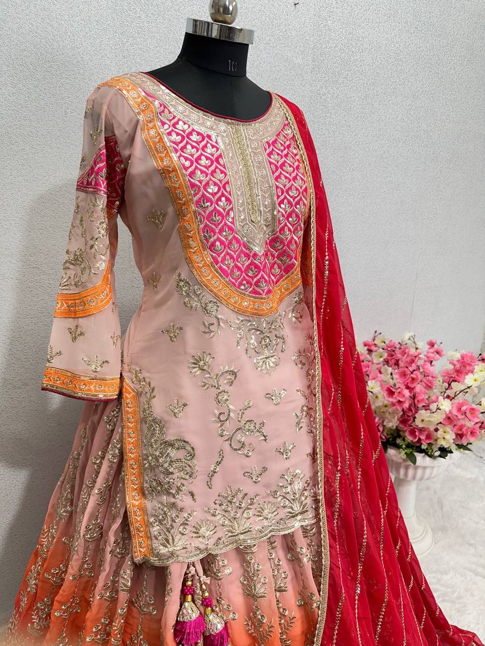 Designer Embroidered Sequins Lehenga Set – Faux Georgette with Dupatta