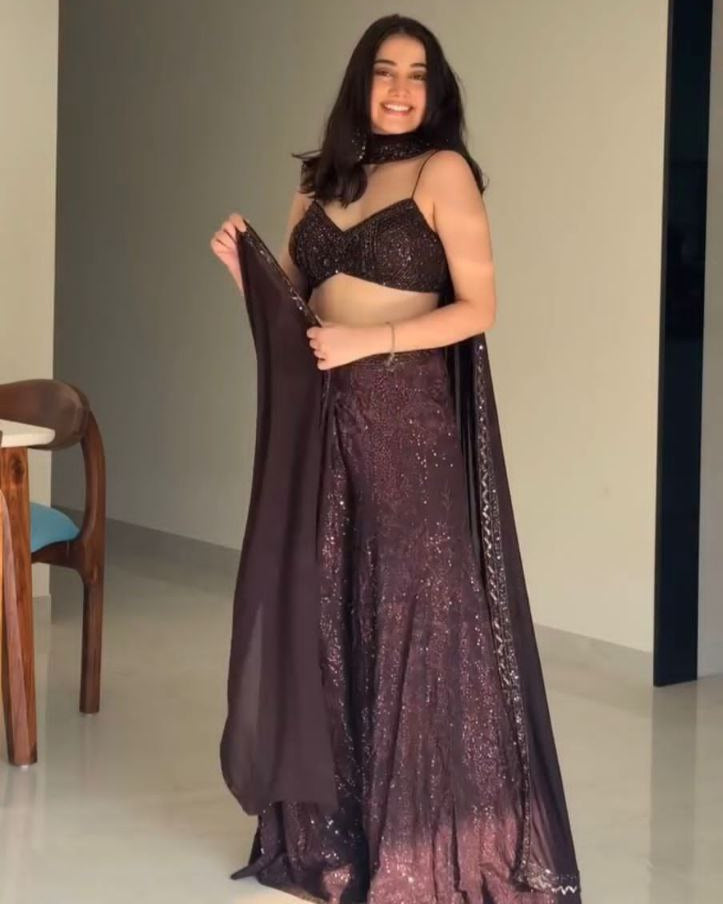 Trendy Three-Piece Western Outfit – Sequins Embroidered Georgette for Weddings