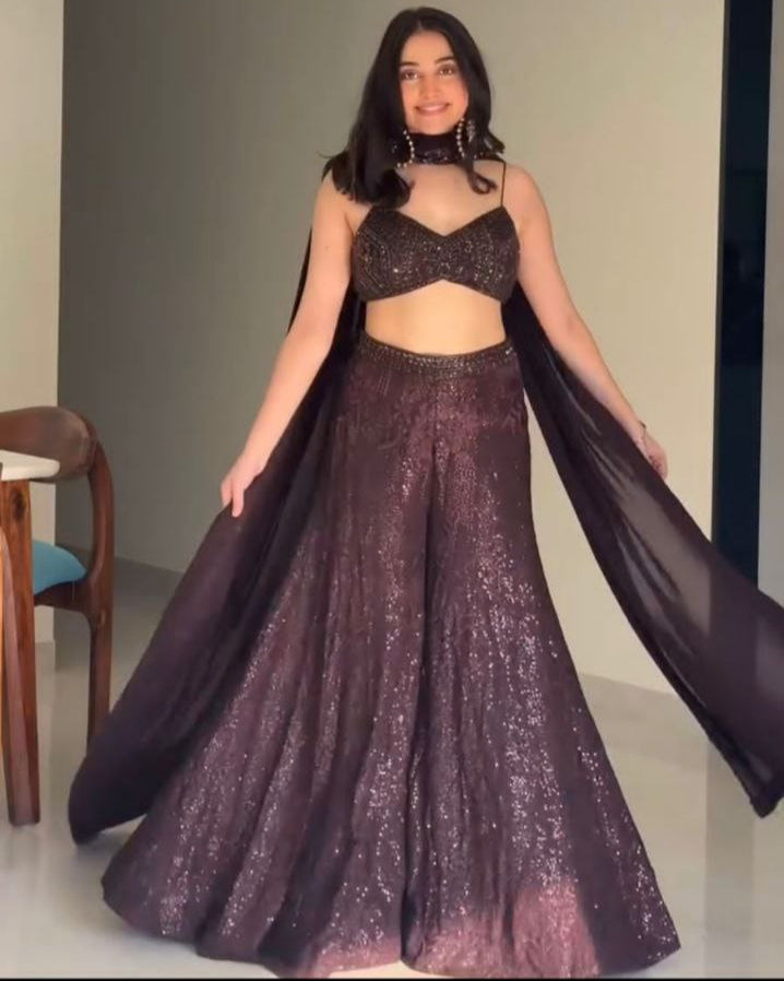 Trendy Three-Piece Western Outfit – Sequins Embroidered Georgette for Weddings