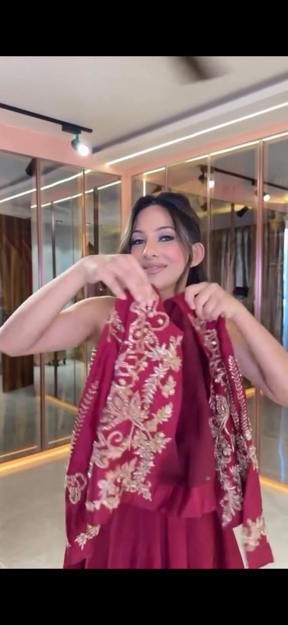 Trendy Indo-Western Outfit – Lahenga, Tube Blouse & Embroidered Shrug