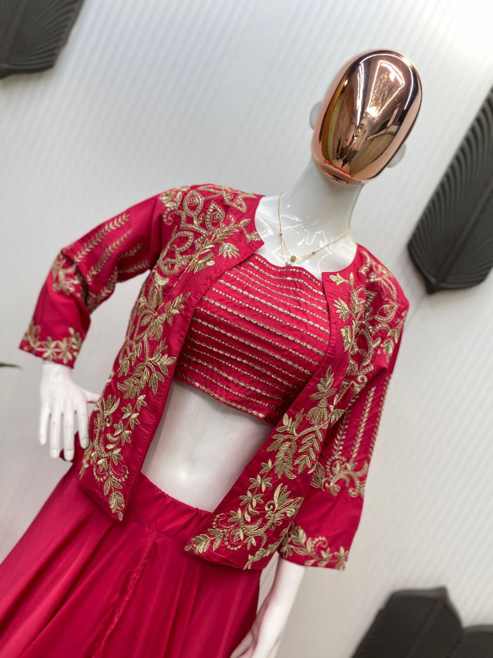 Trendy Indo-Western Outfit – Lahenga, Tube Blouse & Embroidered Shrug