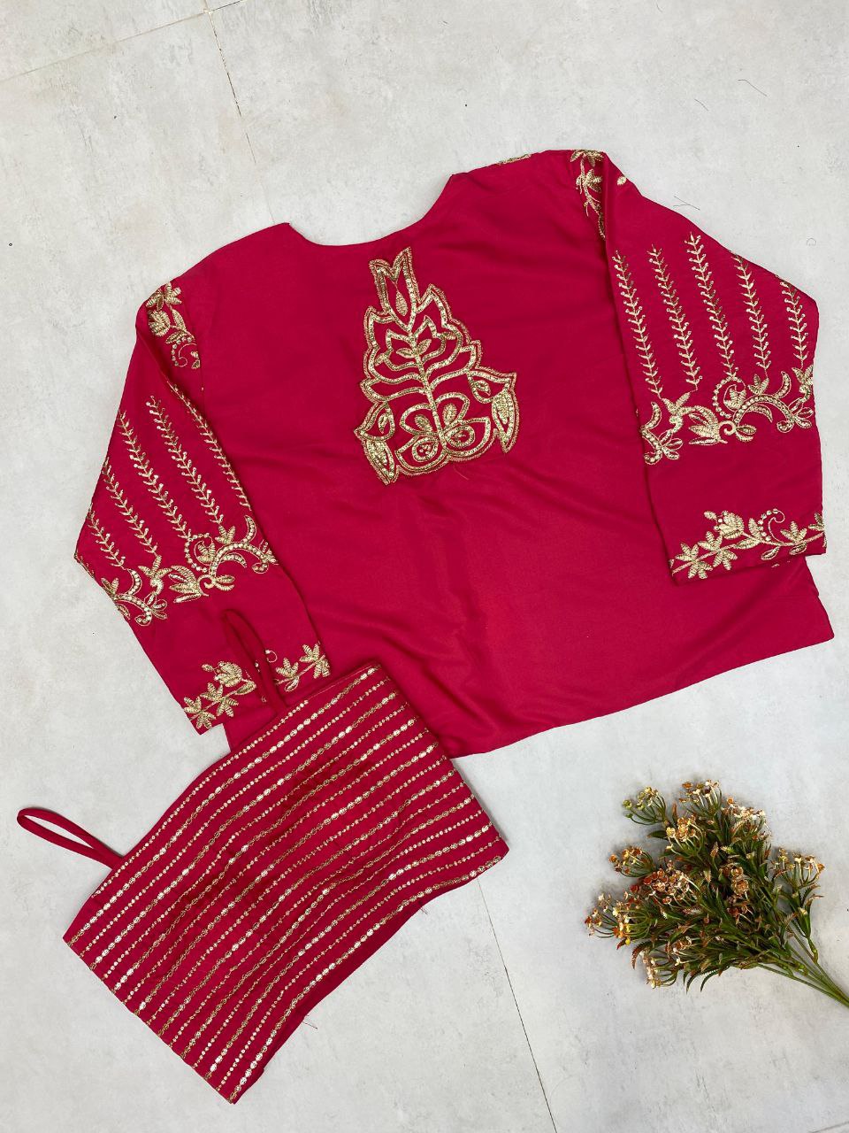Trendy Indo-Western Outfit – Lahenga, Tube Blouse & Embroidered Shrug