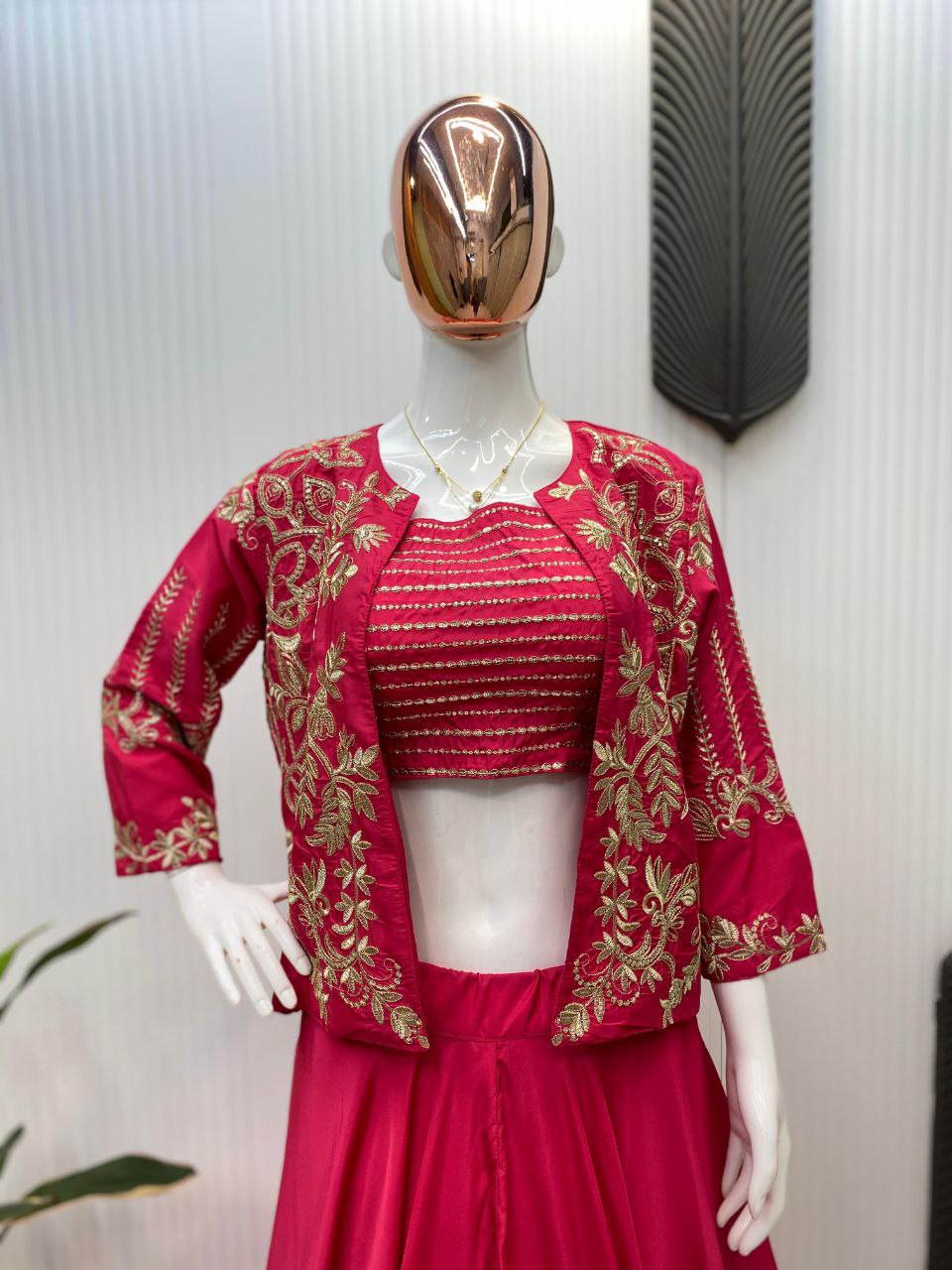 Trendy Indo-Western Outfit – Lahenga, Tube Blouse & Embroidered Shrug