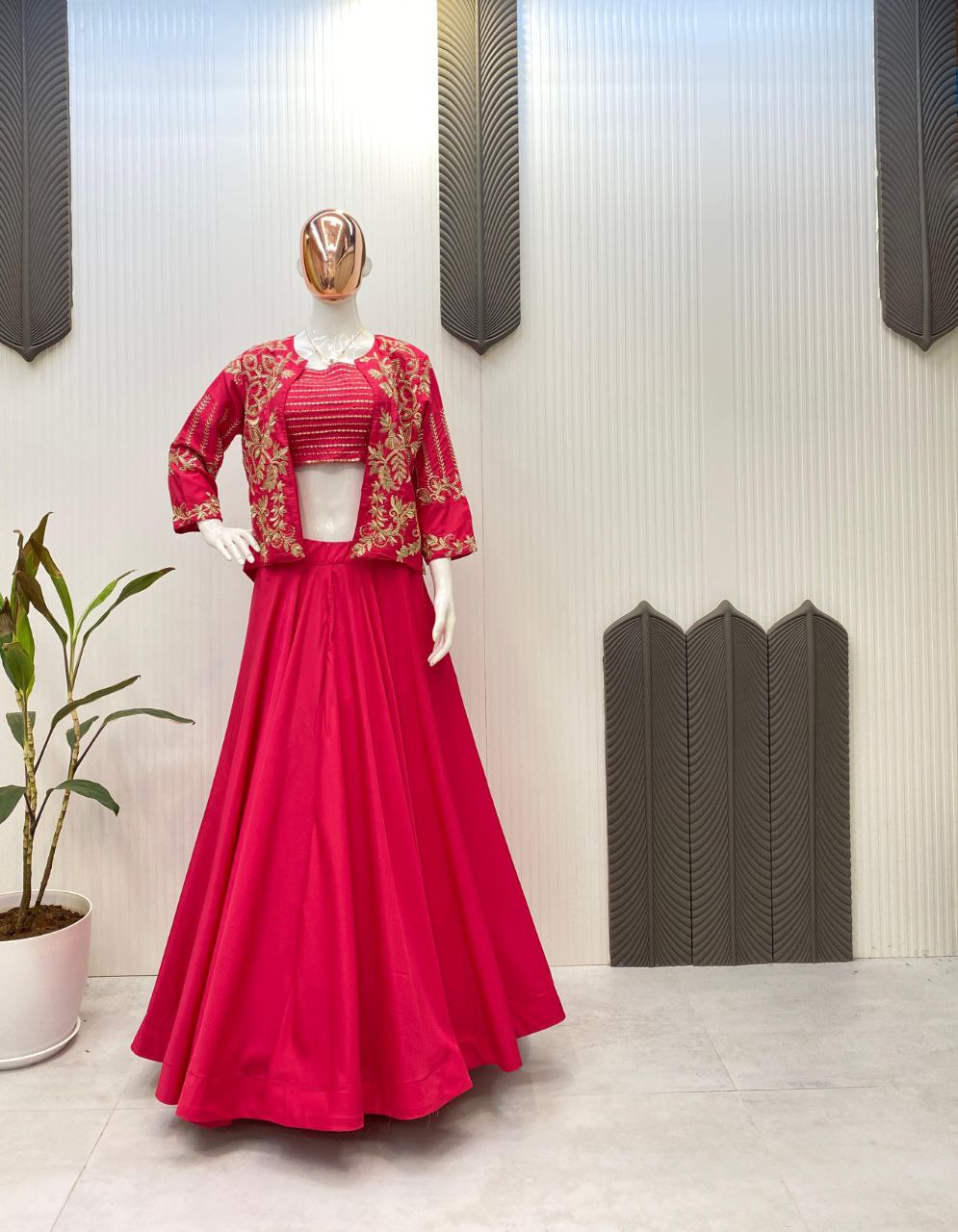 Trendy Indo-Western Outfit – Lahenga, Tube Blouse & Embroidered Shrug