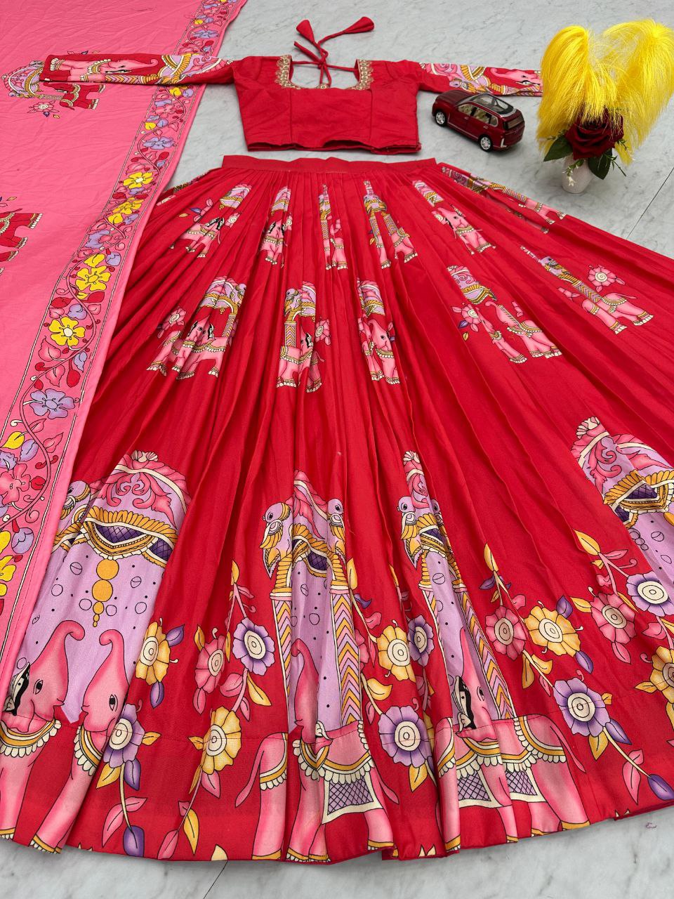 Kalamkari Cotton Lehenga Choli with Dupatta – Elegant Ethnic Wear