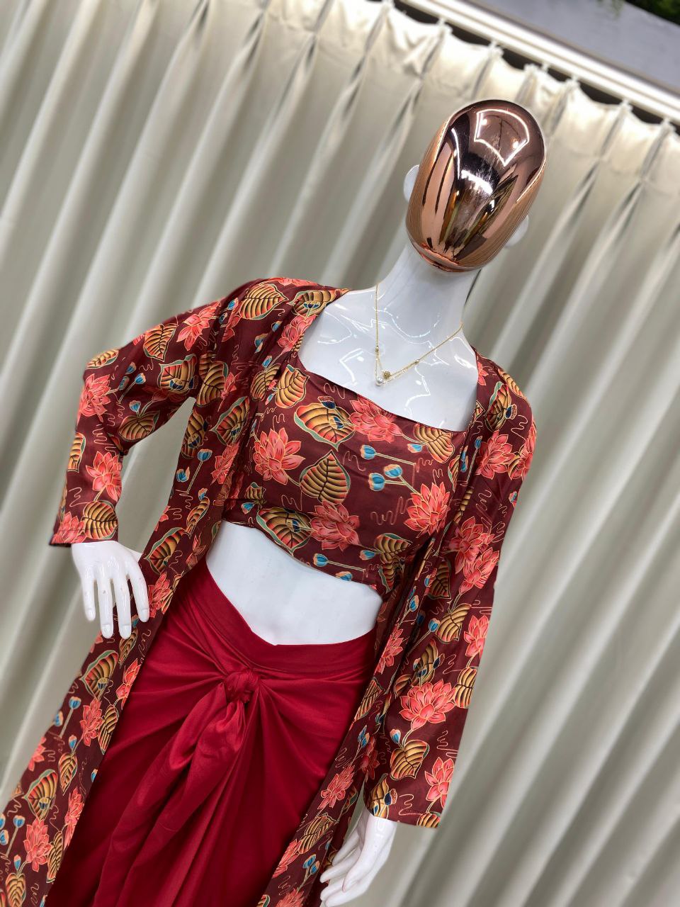 Trendy Western 3-Piece Outfit – Draped Skirt, Tube Blouse & Shrug