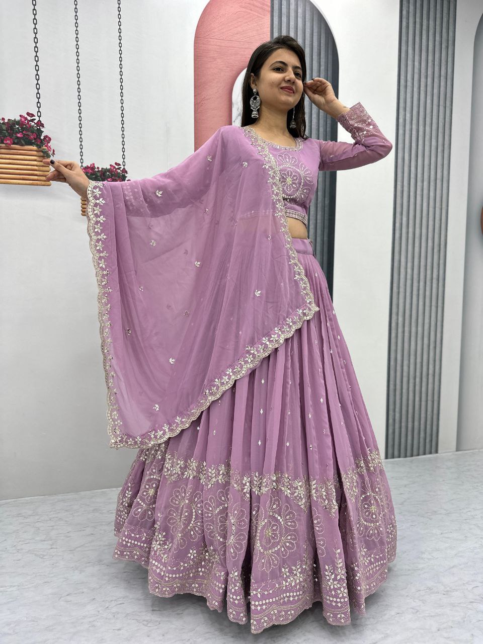 Embroidered Fox Georgette Lehenga Choli with Sequins & Dupatta β Premium Quality