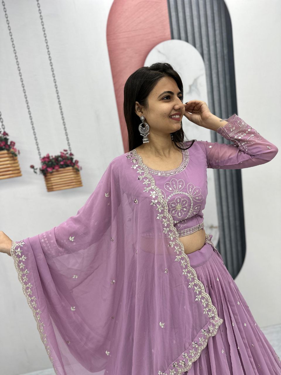 Embroidered Fox Georgette Lehenga Choli with Sequins & Dupatta β Premium Quality