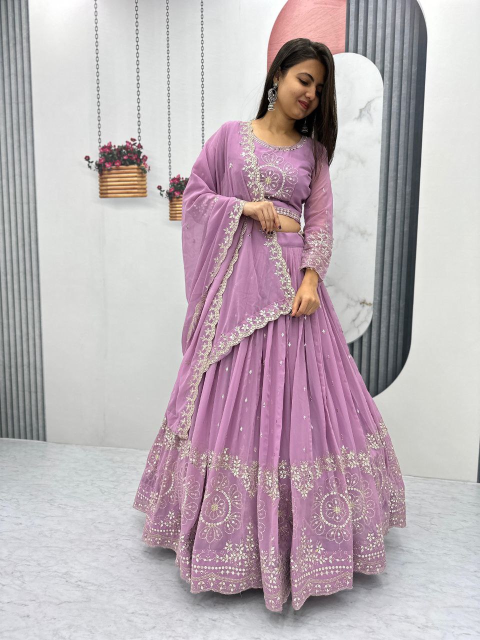 Embroidered Fox Georgette Lehenga Choli with Sequins & Dupatta β Premium Quality