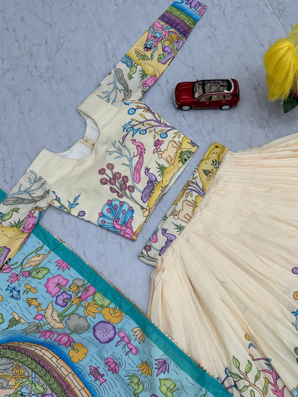 Kalamkari Cotton Lehenga Choli with Dupatta – Elegant & Comfortable