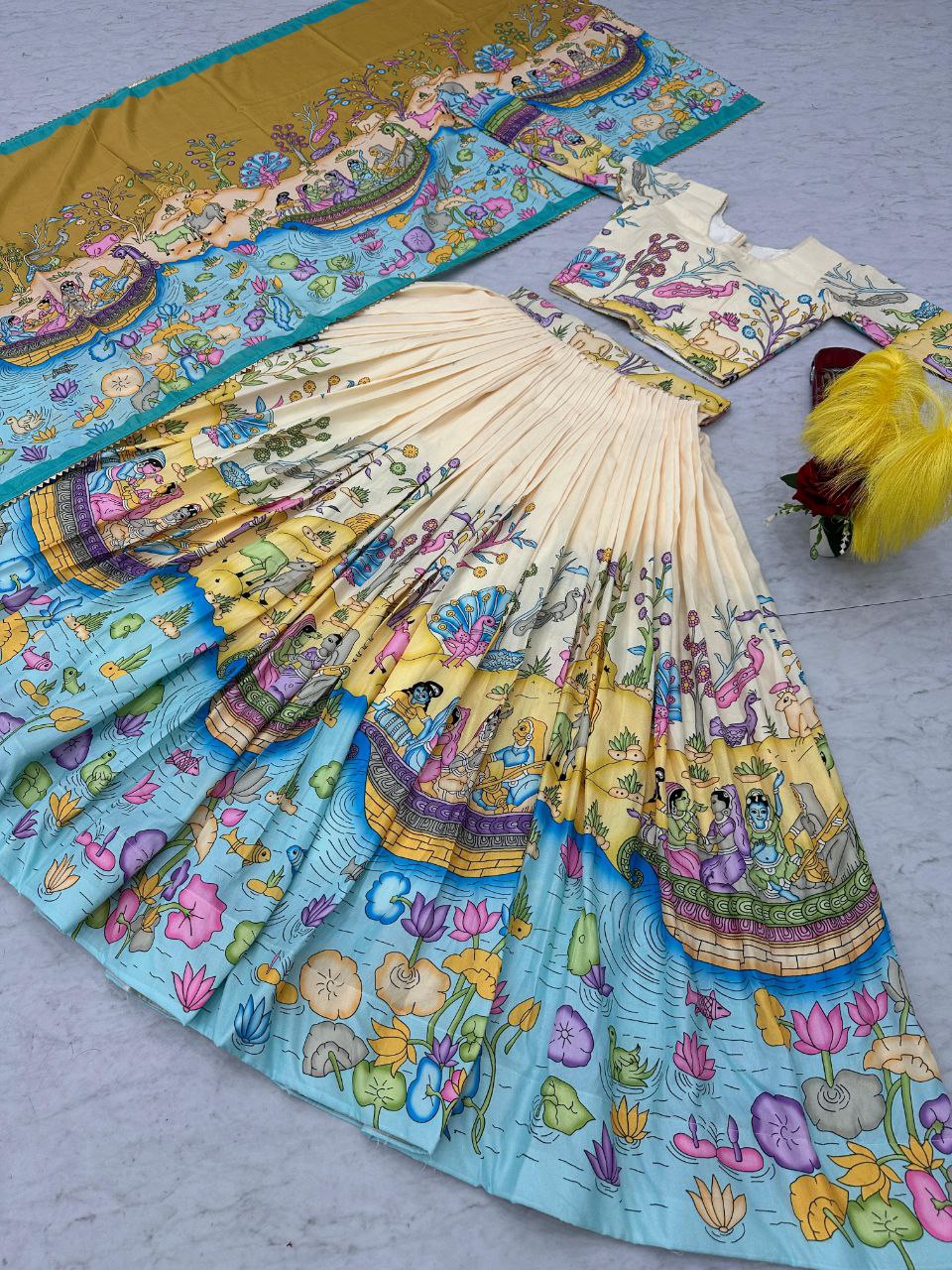 Kalamkari Cotton Lehenga Choli with Dupatta – Elegant & Comfortable