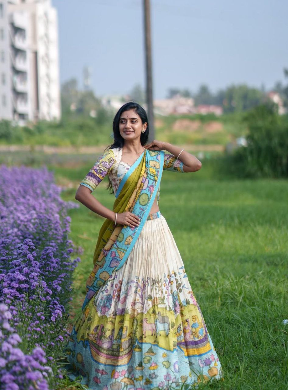 Kalamkari Cotton Lehenga Choli with Dupatta – Elegant & Comfortable