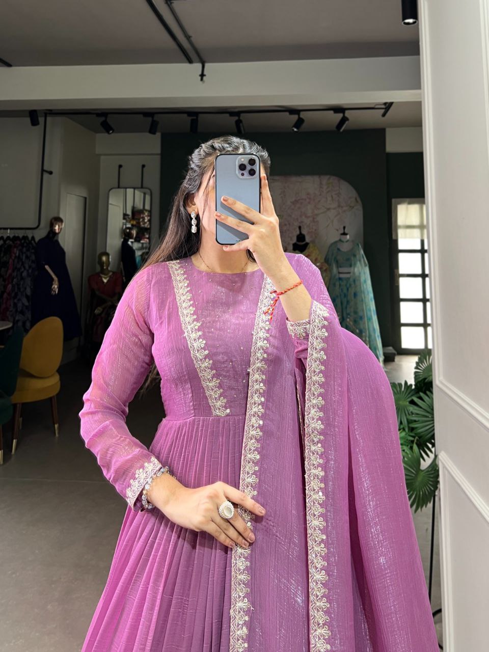 Silver Glory Sequins Embroidered Ready-to-Wear Gown with Dupatta