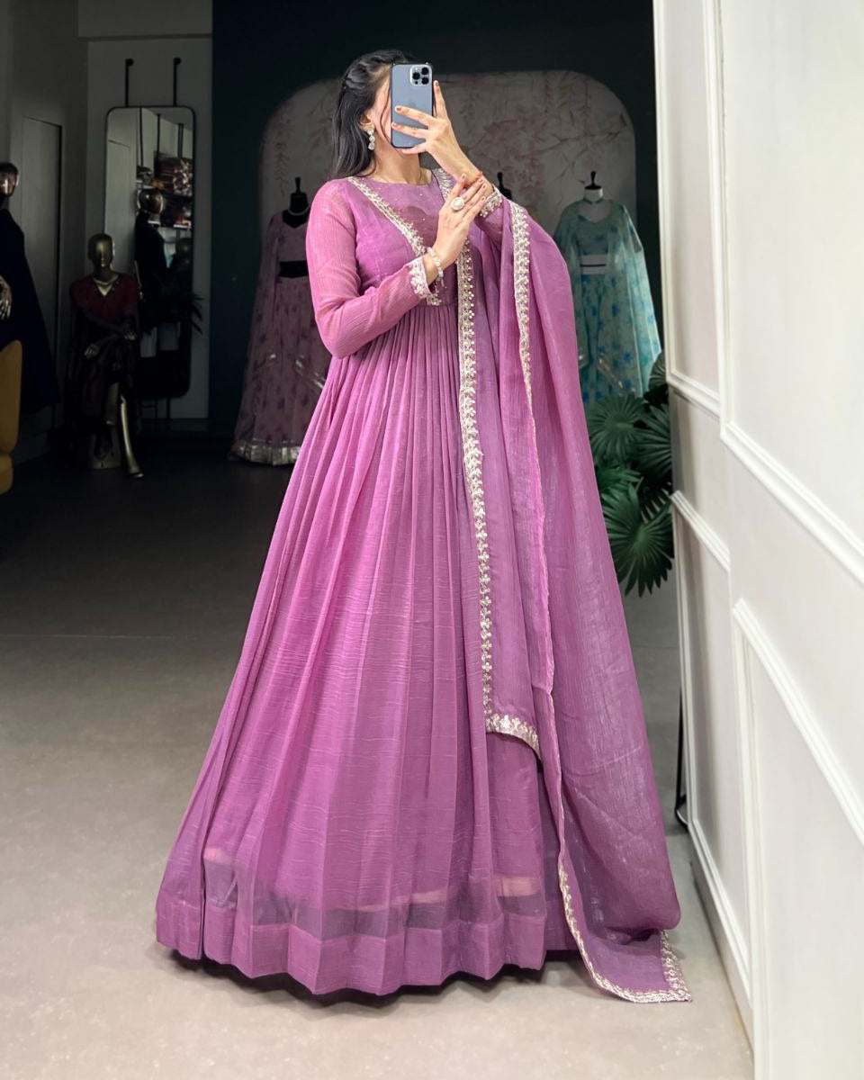 Silver Glory Sequins Embroidered Ready-to-Wear Gown with Dupatta