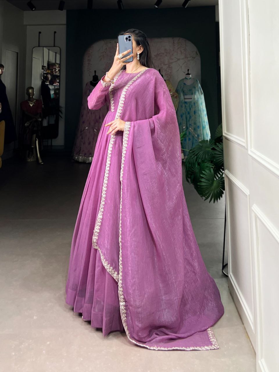 Silver Glory Sequins Embroidered Ready-to-Wear Gown with Dupatta