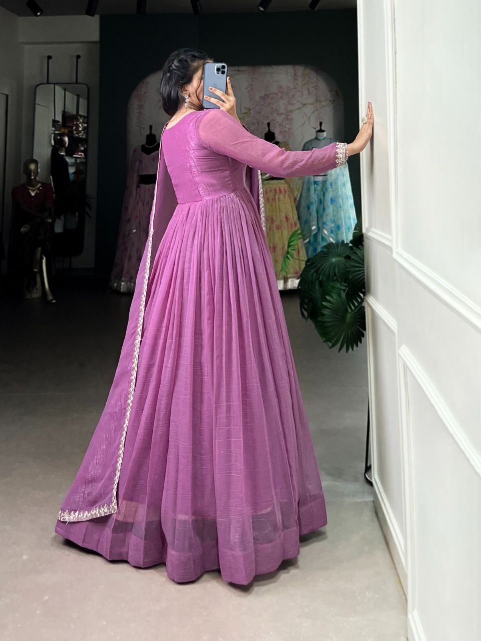 Silver Glory Sequins Embroidered Ready-to-Wear Gown with Dupatta