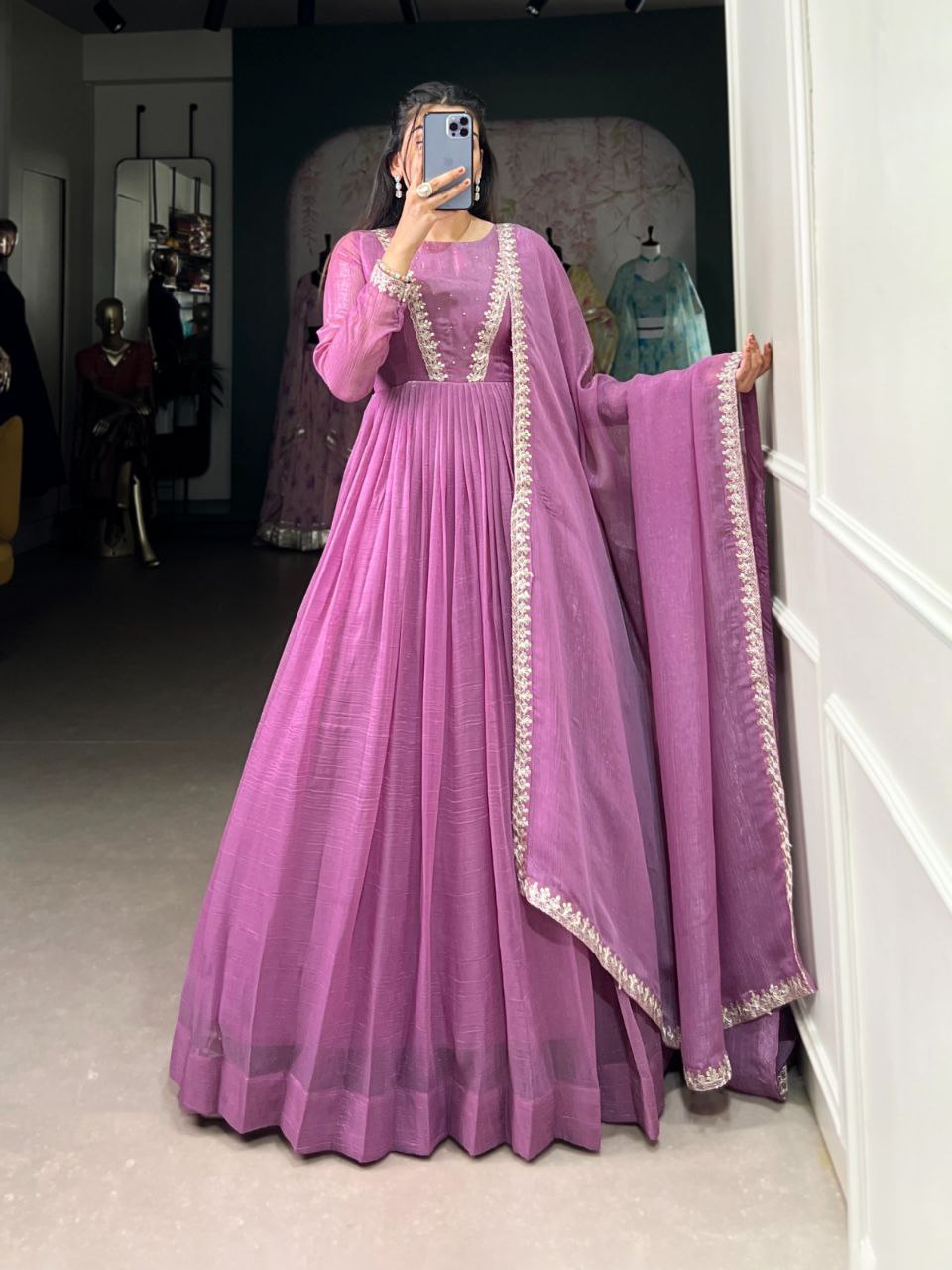 Silver Glory Sequins Embroidered Ready-to-Wear Gown with Dupatta