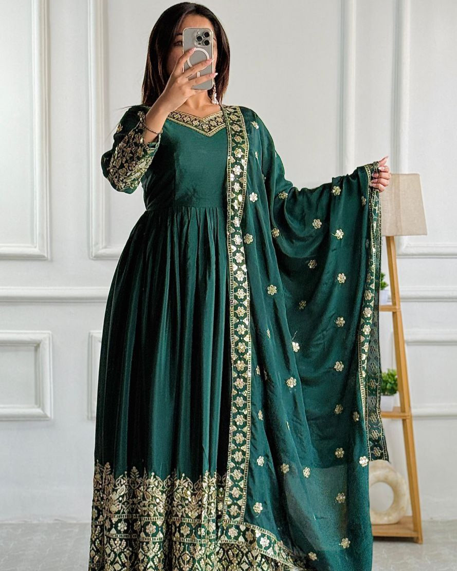 Premium Embroidered Gown-Pant Dupatta Set