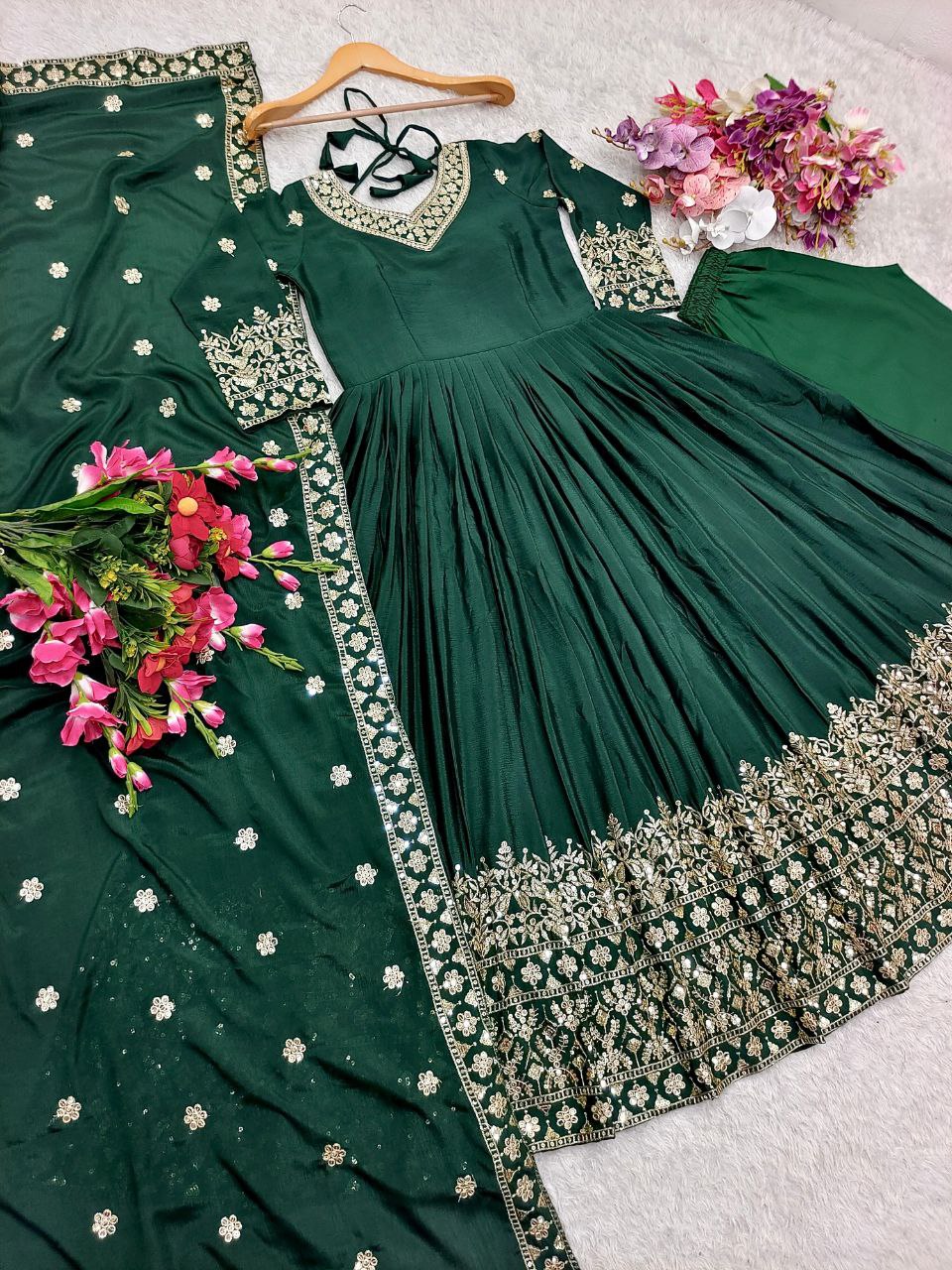 Premium Embroidered Gown-Pant Dupatta Set