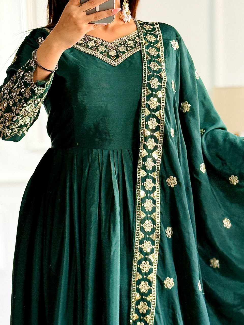 Premium Embroidered Gown-Pant Dupatta Set