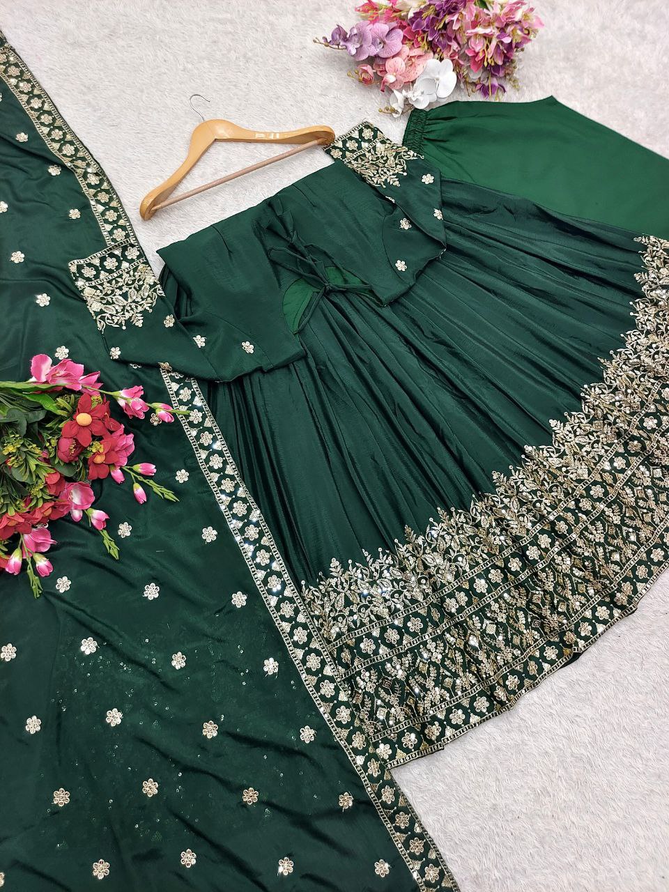 Premium Embroidered Gown-Pant Dupatta Set