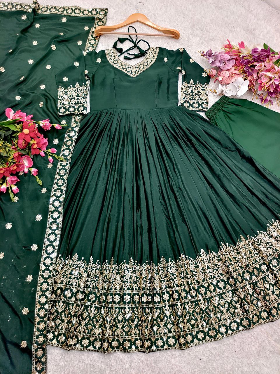 Premium Embroidered Gown-Pant Dupatta Set