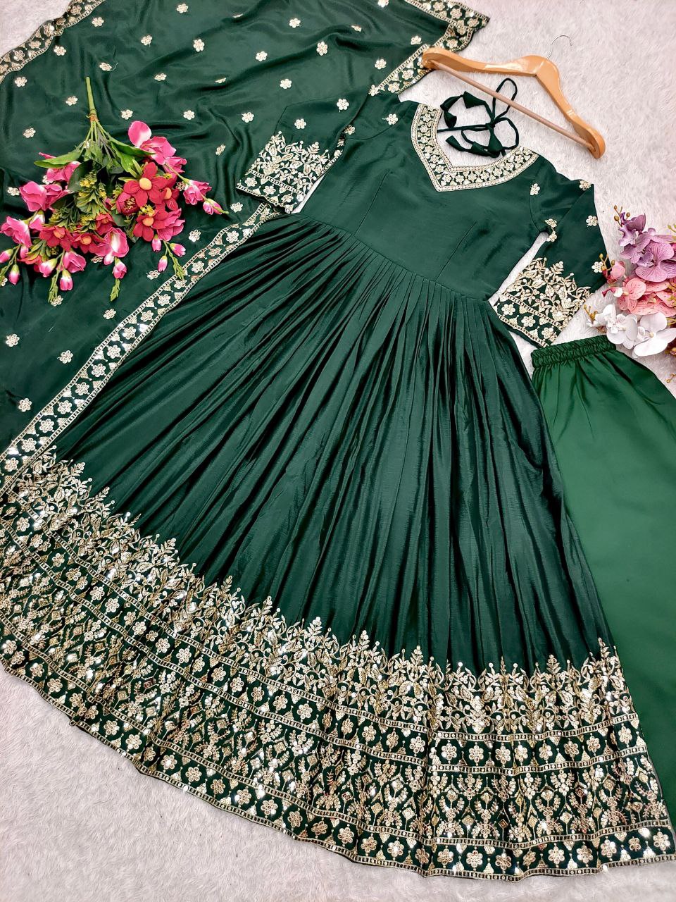 Premium Embroidered Gown-Pant Dupatta Set