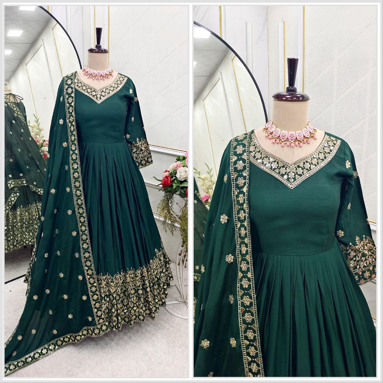 Premium Embroidered Gown-Pant Dupatta Set