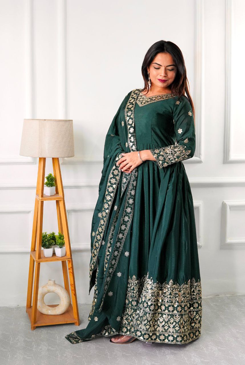Premium Embroidered Gown-Pant Dupatta Set