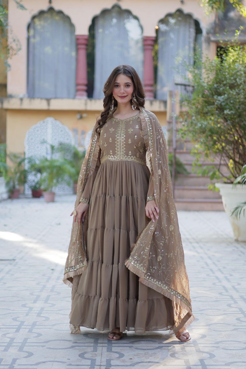 Premium Star Georgette Gown with Embroidered Dupatta β 2025 Collection