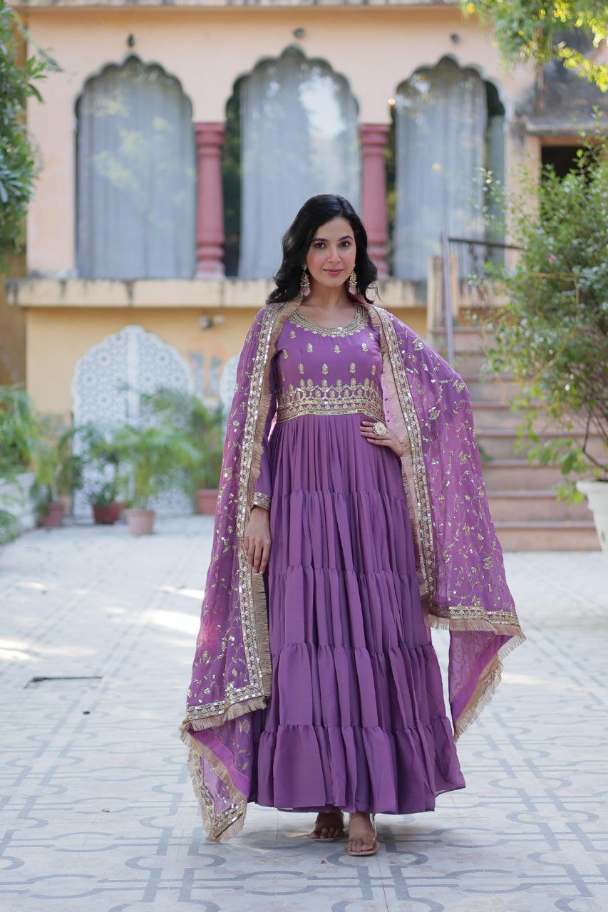 Premium Star Georgette Gown with Embroidered Dupatta β 2025 Collection