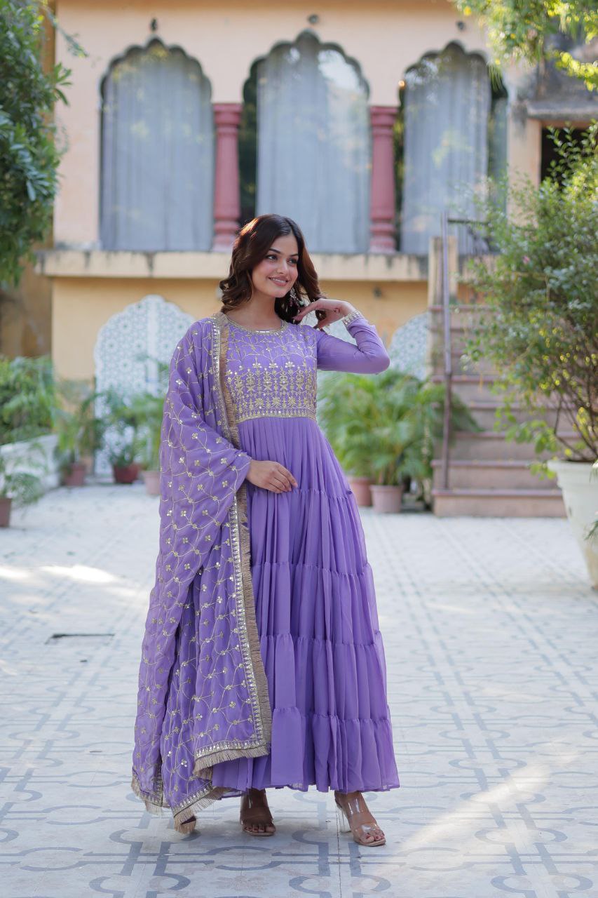 Premium Star Georgette Gown with Embroidered Dupatta β 2025 Collection